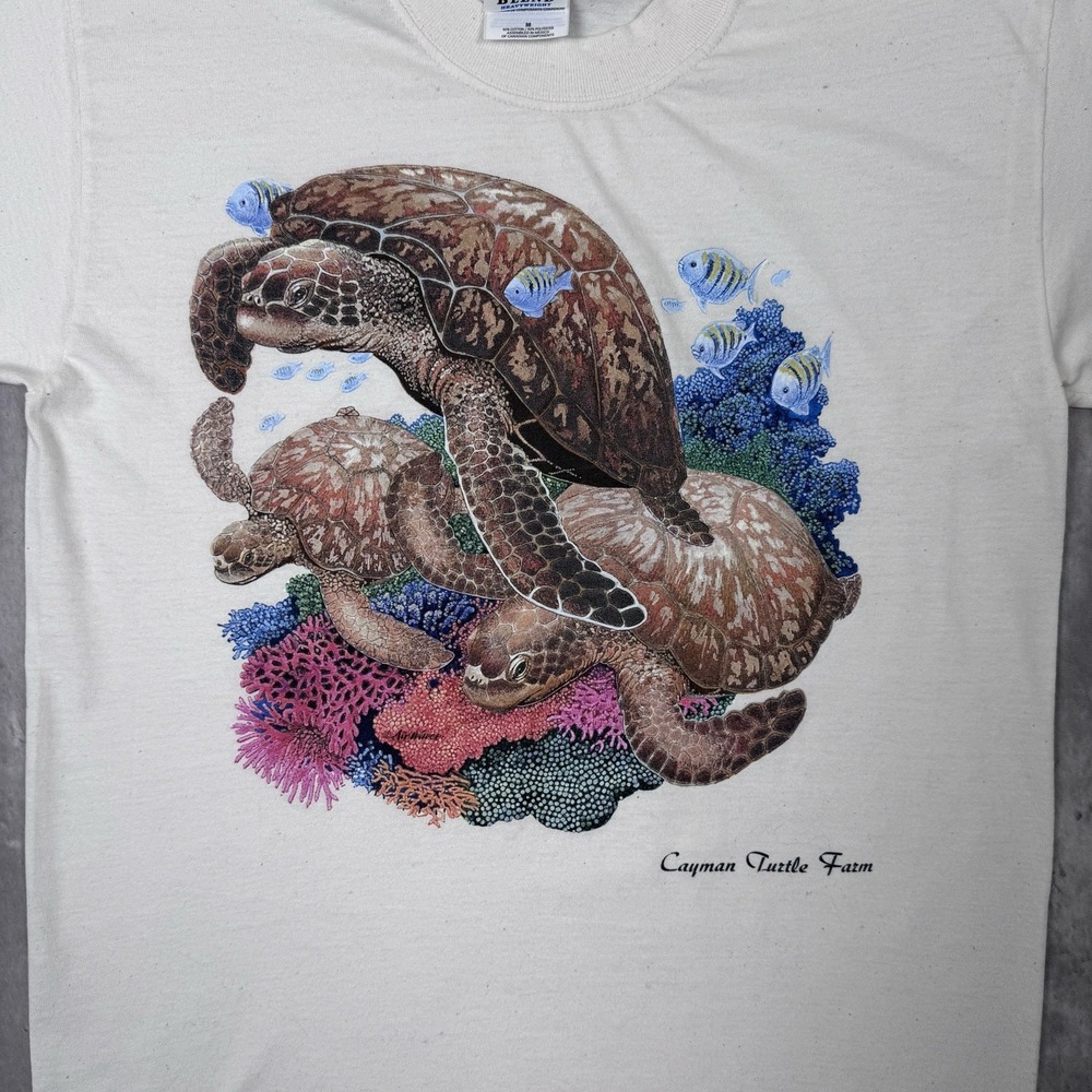 Vintage Cayman Turtle Farm T-Shirt Men's Medium White Ocean Nature Animals 90s - Picture 3 of 7